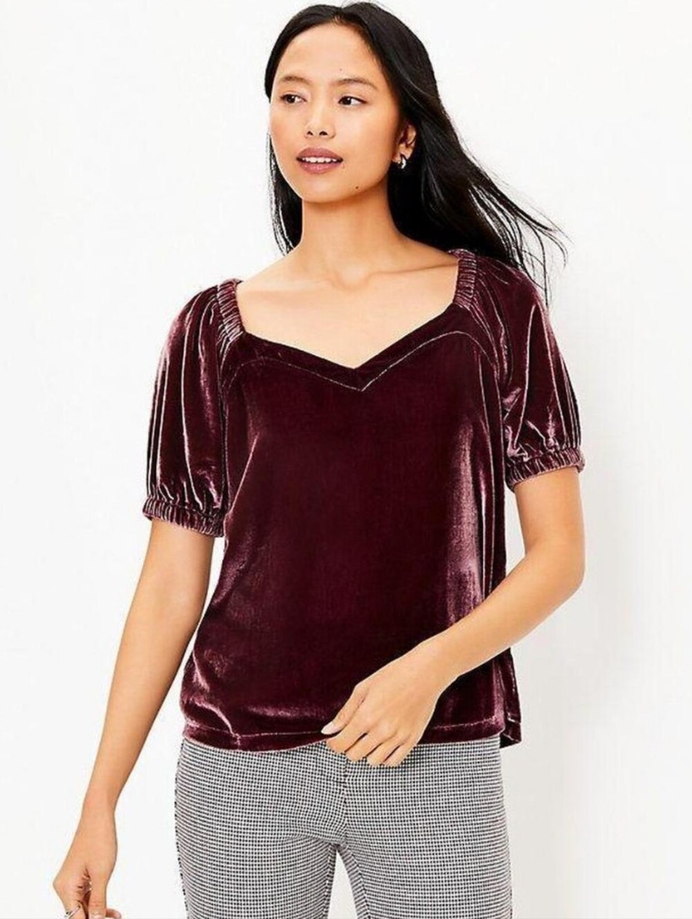 Loft Purple Velvet Blouse, Size XSP